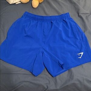 GYMSHARK MENS GYM SHORTS SMALL DRAWSTRING. NO LINER. BLUE. 5 inch inseam